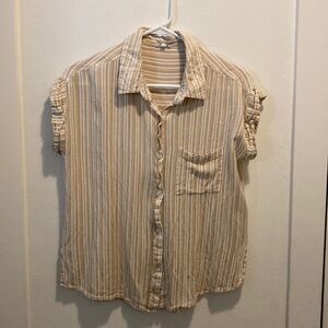 Women’s Button Up Tan and Cream Striped Shirt S